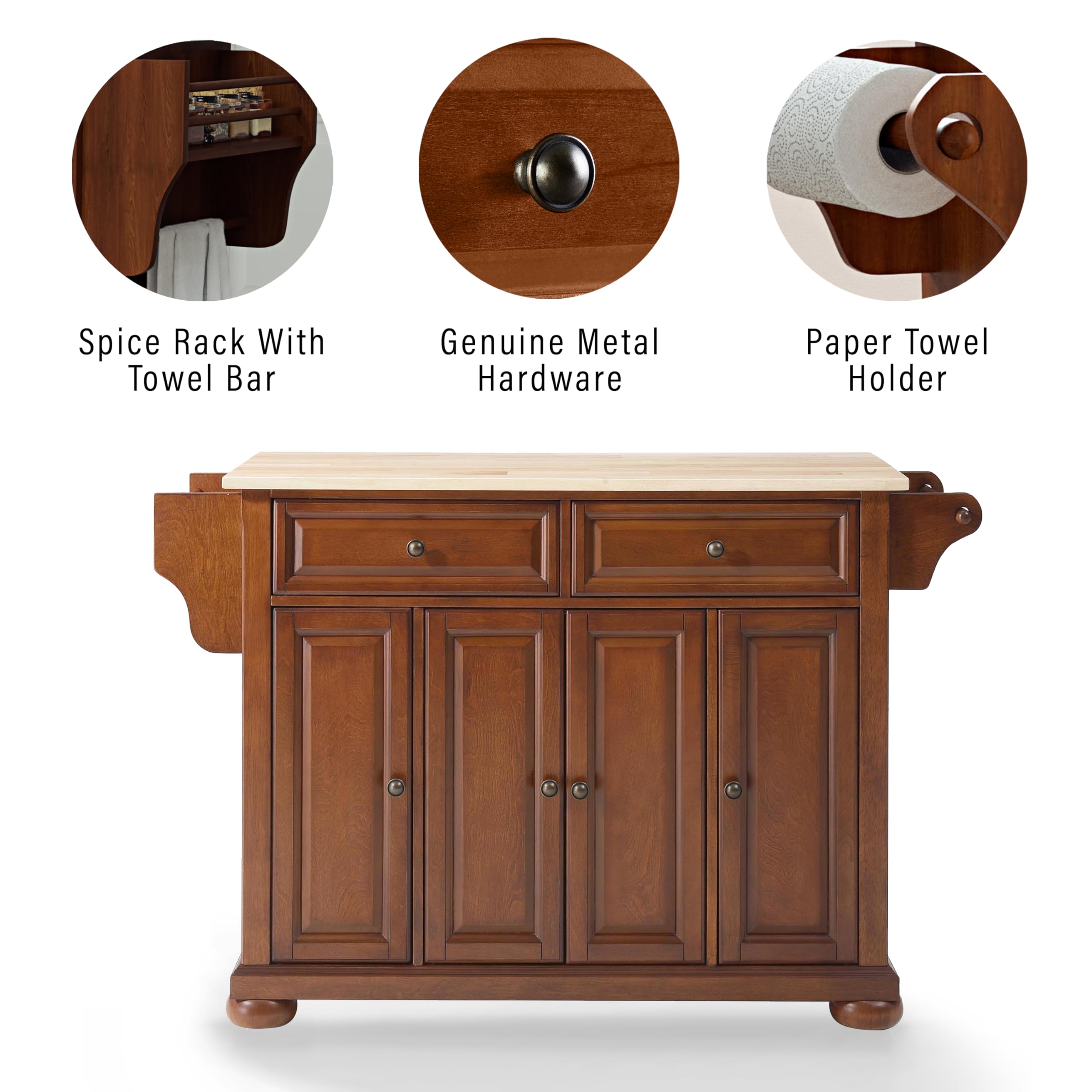 Crosley Furniture Alexandria Wood Top Rolling Kitchen Island Storage Cart, Microwave Stand, Spice Rack, Cherry