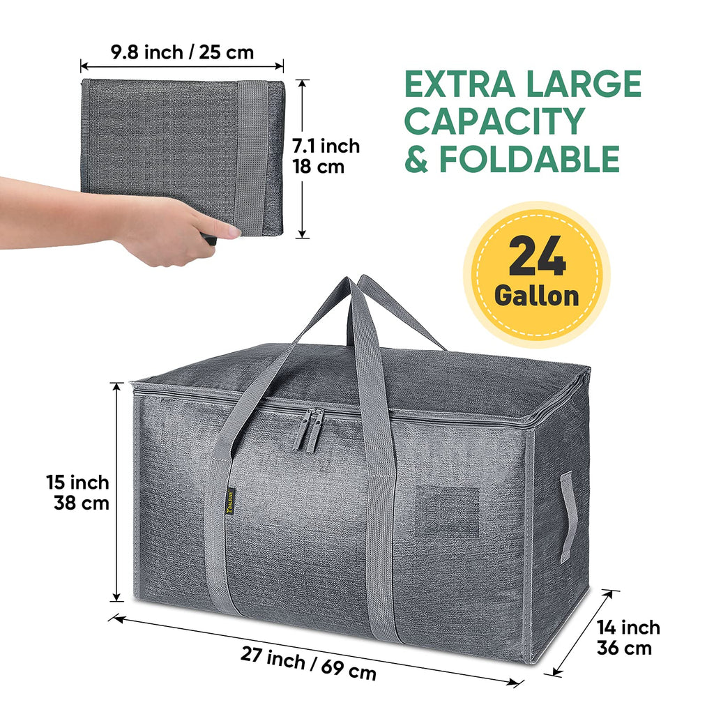 BALEINE 6-Pack Oversized Moving Bags with Reinforced Handles, Heavy-Duty Storage Tote for Clothes, Moving Supplies (Winter Grey, 6-Pack)