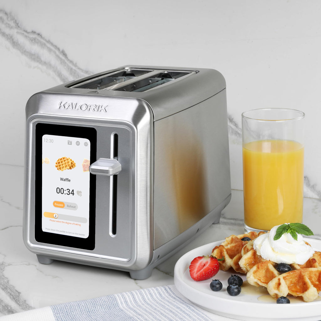Kalorik Toaster VIVID TOUCH Series 2-Slice with Large High-Resolution Touchscreen and Customizable Cooking Presets by Bread Type, Features Wide Slots and High Lift Lever, 1000-Watts, Stainless Steel