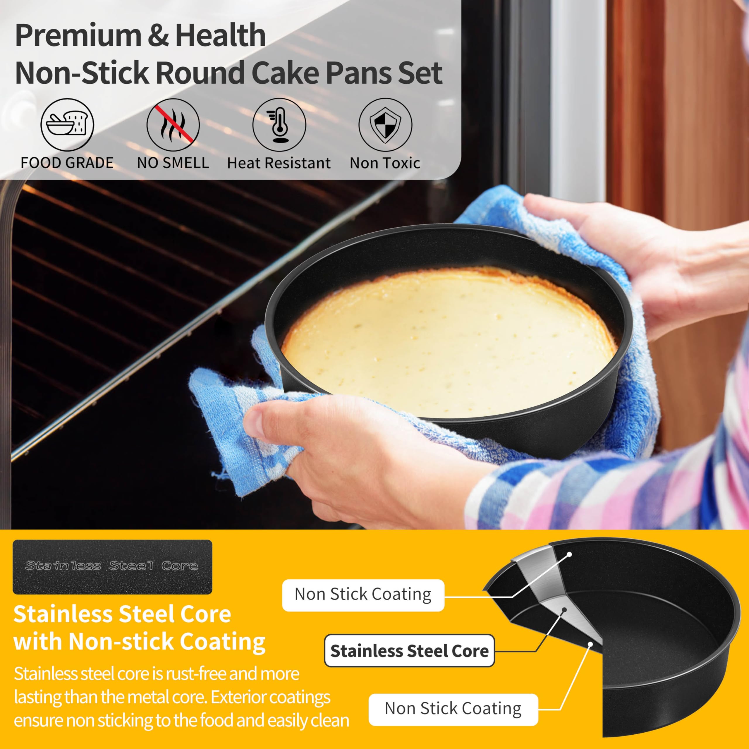P&P CHEF 6 Inch Cake Pan Set of 3, Non-Stick Round Cake Pans