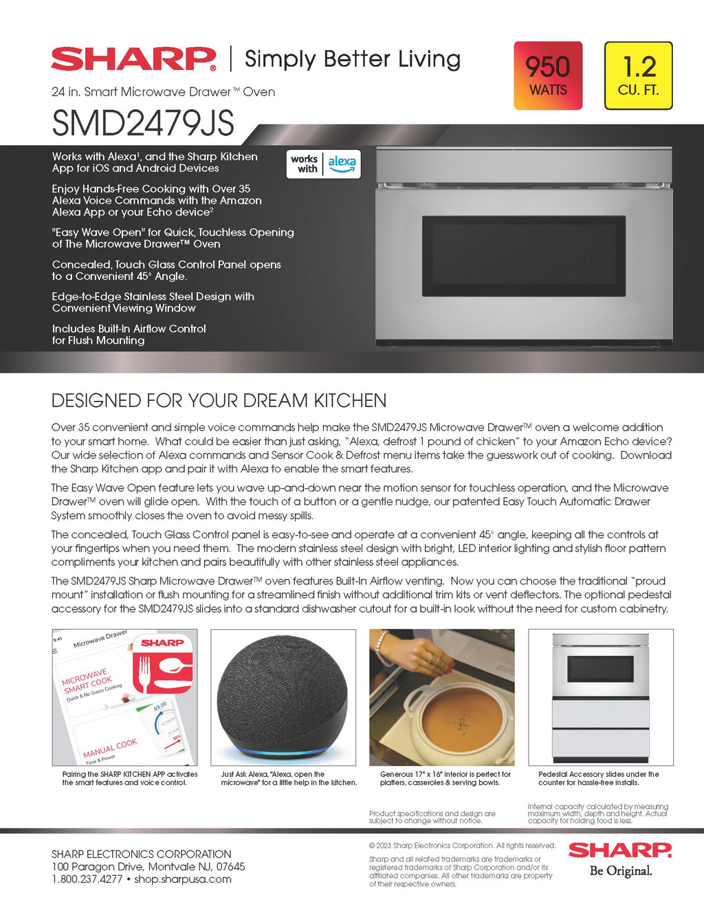 Sharp SMD2479JS 24 in. 1.2 cu. ft. Built-In Smart Microwave Drawer Oven