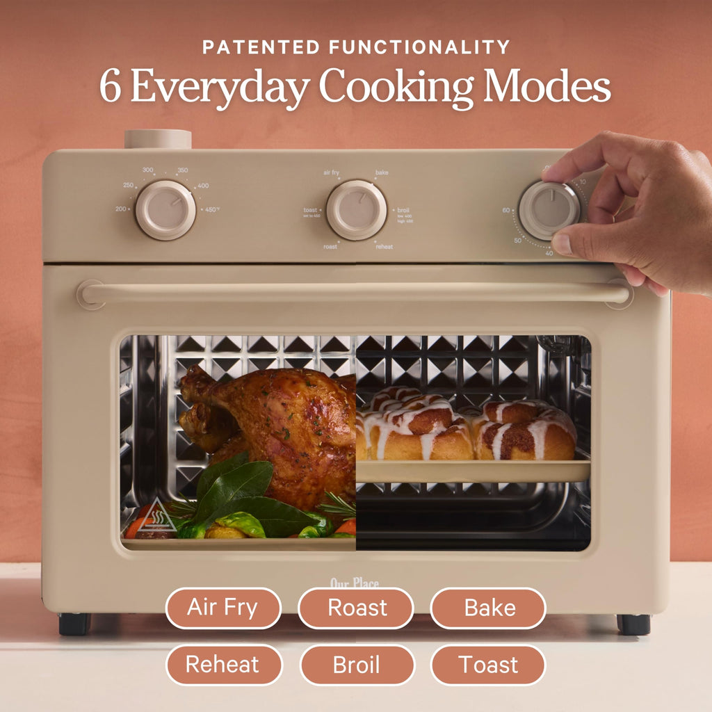 Our Place Large Wonder Oven | 6-in-1 Stainless Steel Air Fryer Toaster Oven Combo with Basket, Rack, Pan & Tray | 3-Rack, 31.7 QT, Large Capacity - Toast, Roast, Bake, Reheat, Broil & Steam | Spice