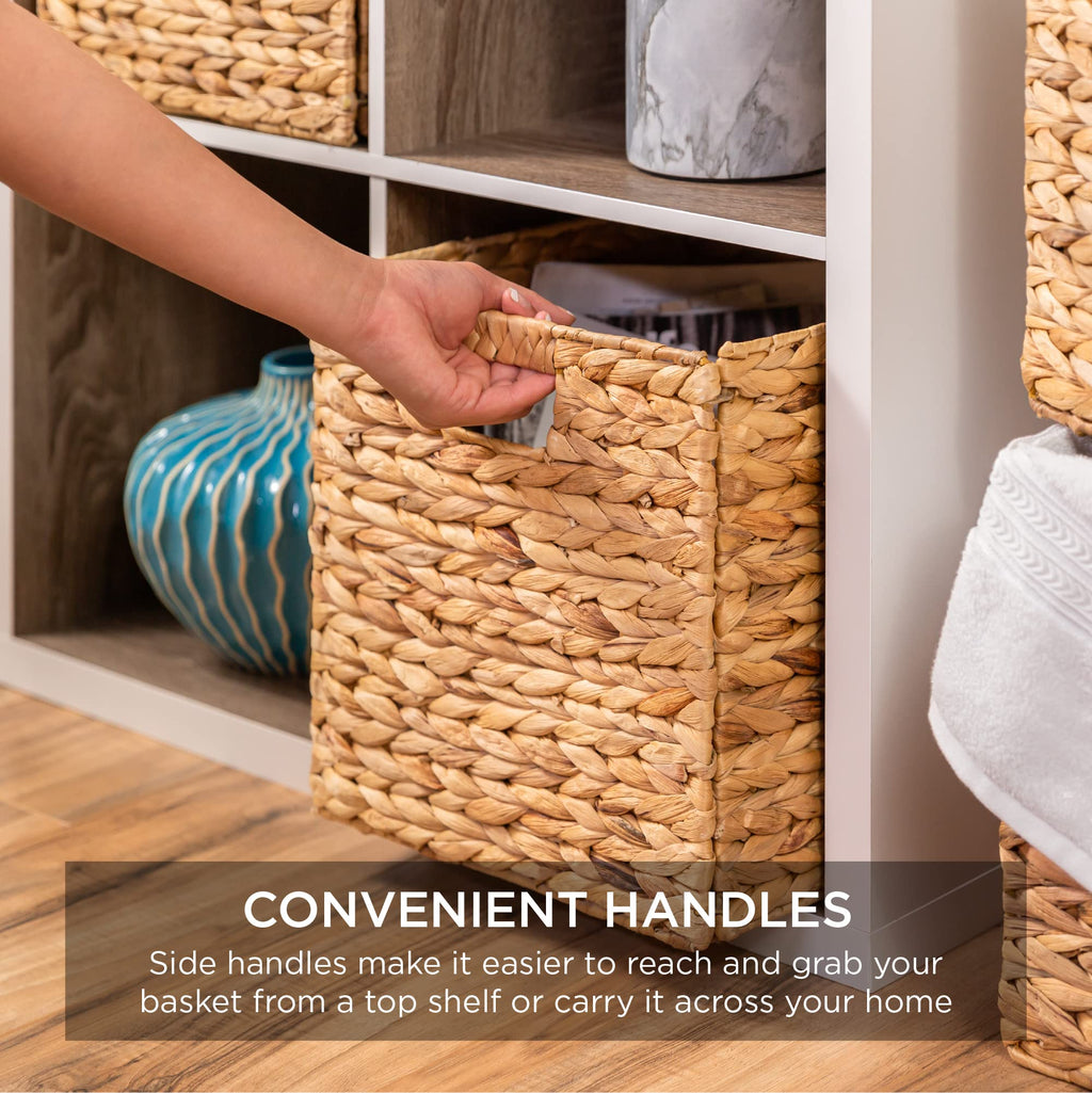 Best Choice Products 10.5x10.5in Pack of 5 Cube Storage Baskets, Water Hyacinth Multipurpose Collapsible Organizers, Handwoven Laundry Totes for Laundry, Living Room, Kids Room & Nursery - Natural