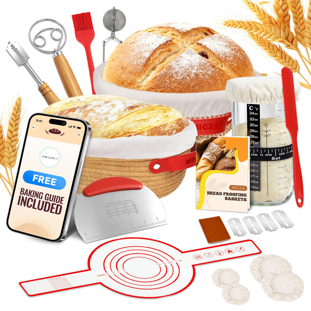 Sourdough Starter Kit, Sourdough Bread Baking Supplies, Sourdough Kit Home and Kitchen, Sourdough Bread Basket, Sourdough Starter Jar,Sour Dough Kit Tools,Bread Proofing Basket, Sourdough Jar
