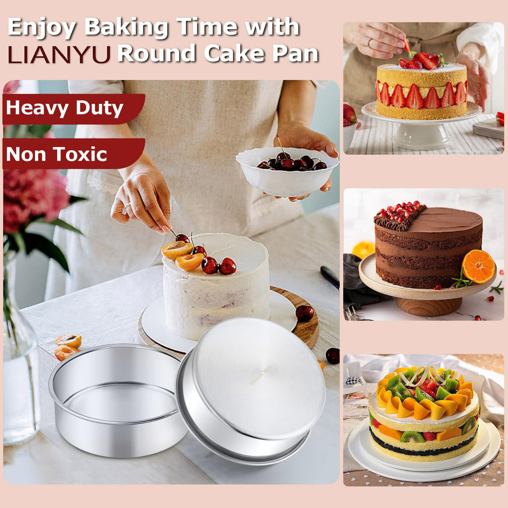 LIANYU 6 Inch Round Cake Pan, Stainless Steel Baking Layer Cake Pan Tin
