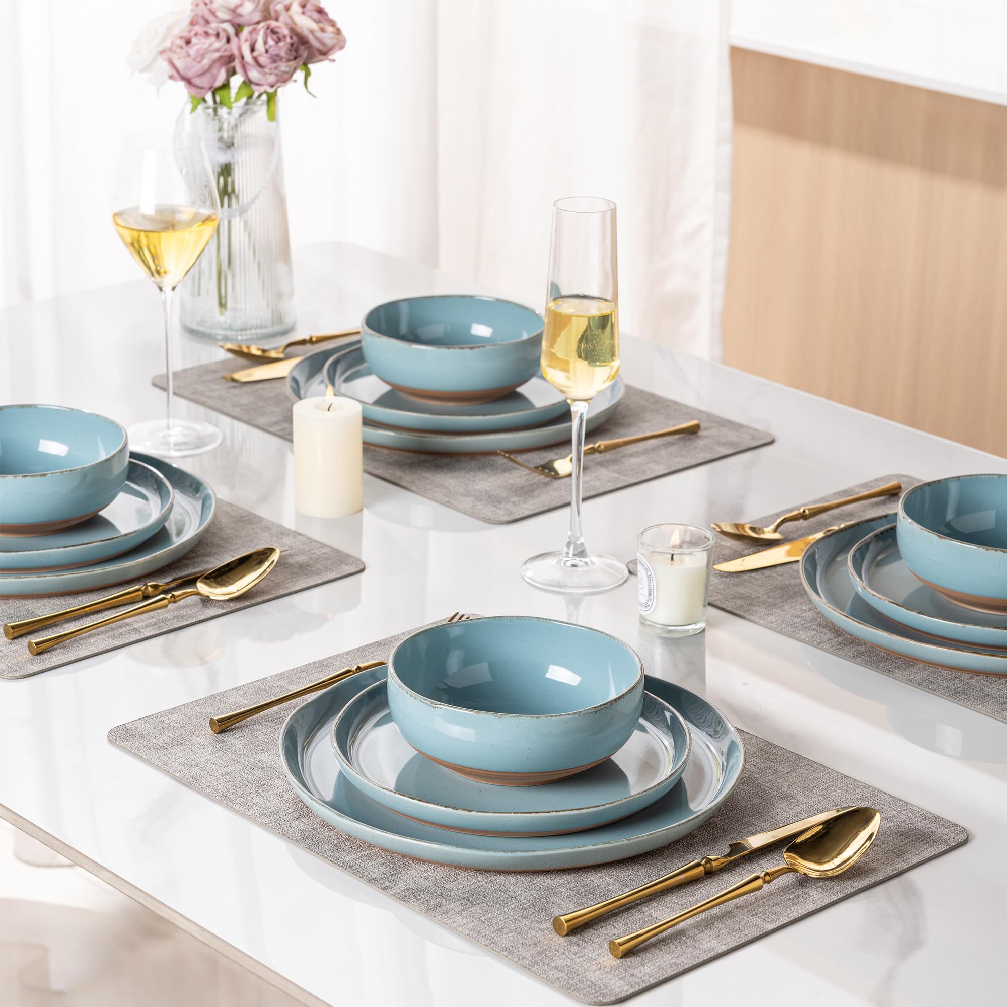 AmorArc Dinnerware Sets for 4, 12 Pieces Ceramic Plates and Bowls Set
