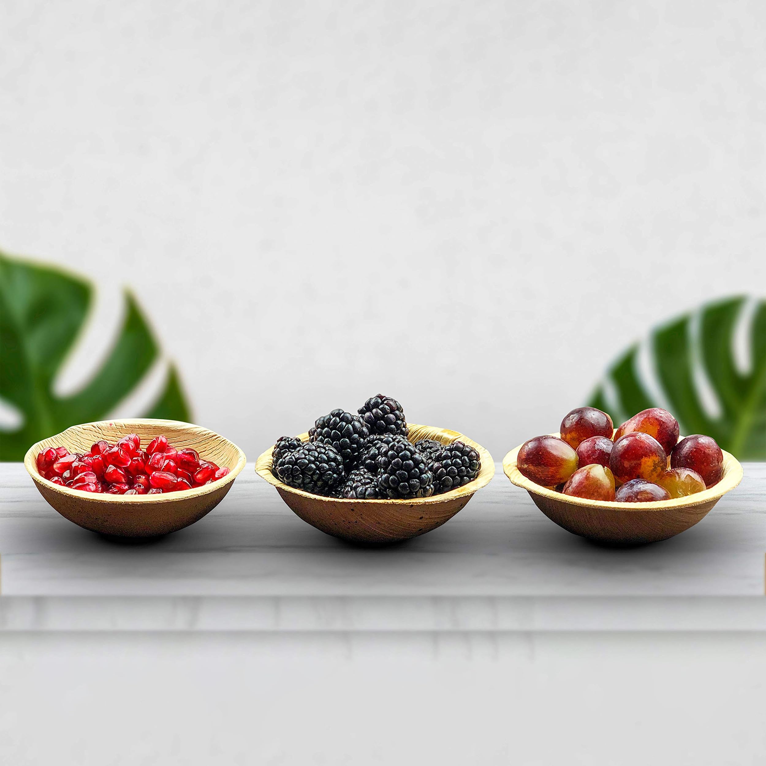 Raj Palm Leaf Disposable Heavy Duty 4" Round Bowls 25 Pack