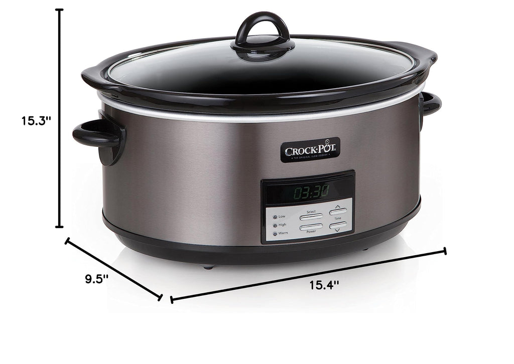 Crock-Pot Large 8-Quart Programmable Slow Cooker with Auto Warm Setting Black Stainless Steel
