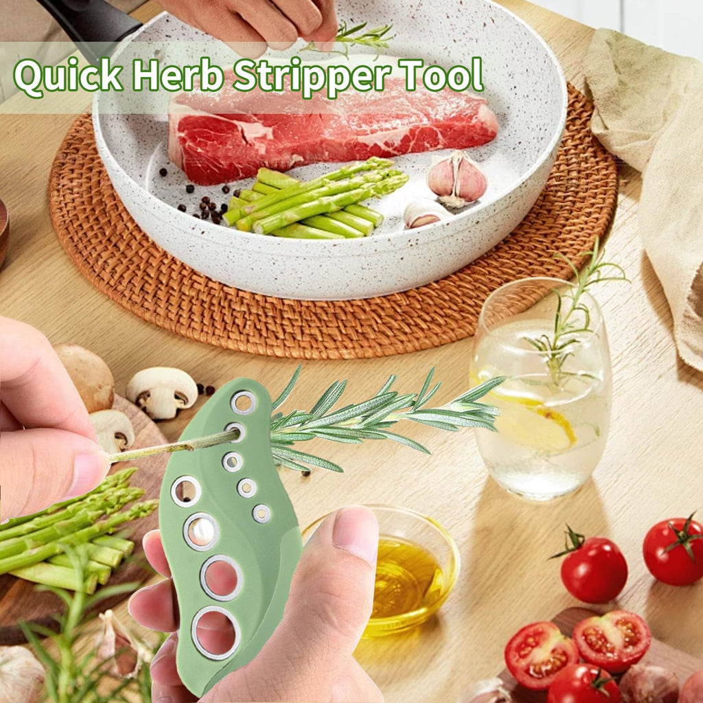 YAKAUEI 2 Pack Herb Stripper, Stainless Steel Herbs Leaf Stripping Tool, Herb Leaf Peeler 9 Holes Design for Collard Greens Thyme Basil Rosemary Stripper, Dishwasher Safe (Green)