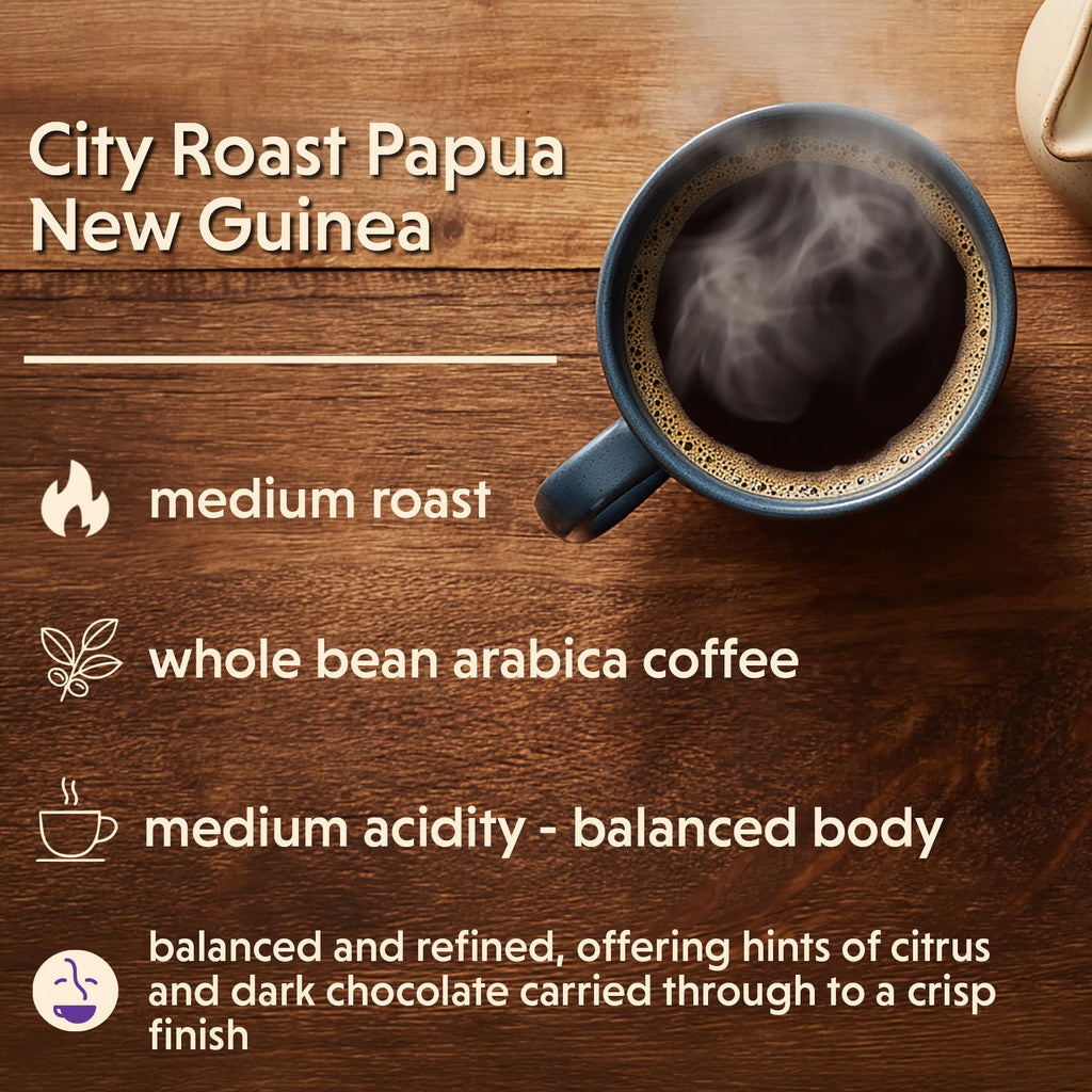 Coffee Bean Direct City Roast Papua New Guinea, Whole Bean, 1lb Bag