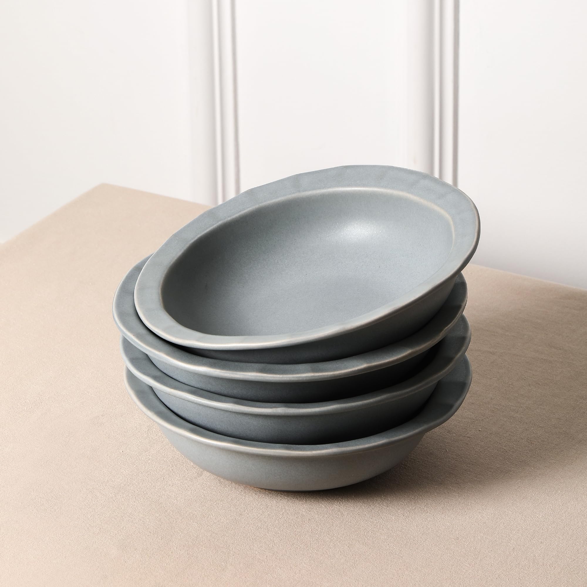 Stone Lain Oasis Stoneware Bowl Dish Set, 4-Piece Pasta Bowls - Ceramic Serving Dishes for Ramen, Fruit, Cereal, Dinner - Microwave & Dishwasher Safe, Grey Blue