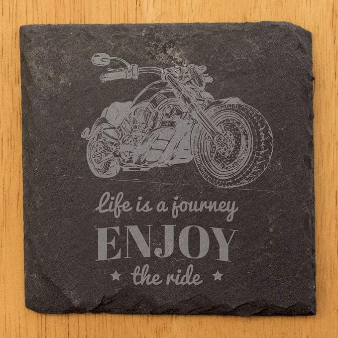 The Open Road Awaits: Motorcycle Coasters with Inspirational Quote - Square Slate - Set of 6