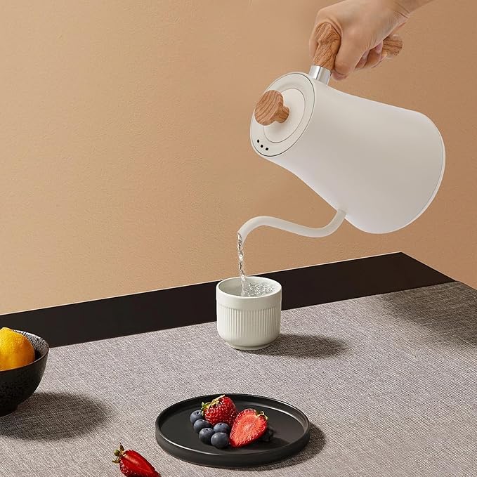 0.9L Electric Kettles, Gooseneck Electric Kettle with Stainless Steel Inner, 104-212℉ temperature adjusted,Quick Heating for Pour Over Coffee, Brew Tea, Boil Hot Water (White)