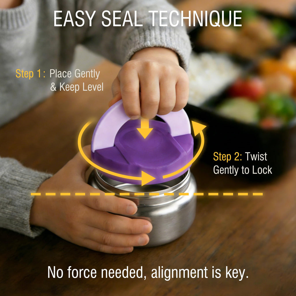 Lunch Box with Thermo Jar, Large-Capacity 3-Compartment Bento Box, Purple