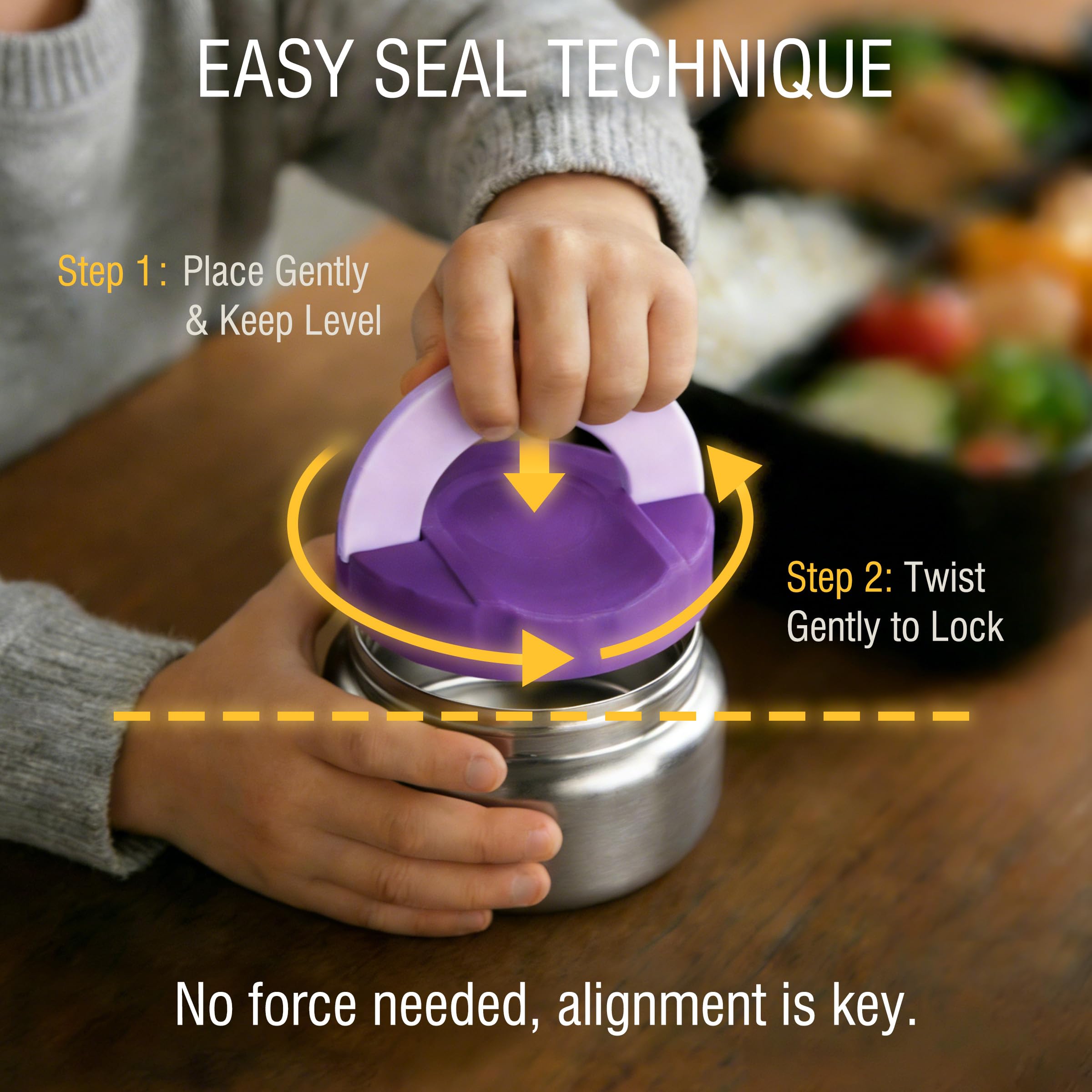 Lunch Box with Thermo Jar, Large-Capacity 3-Compartment Bento Box, Purple