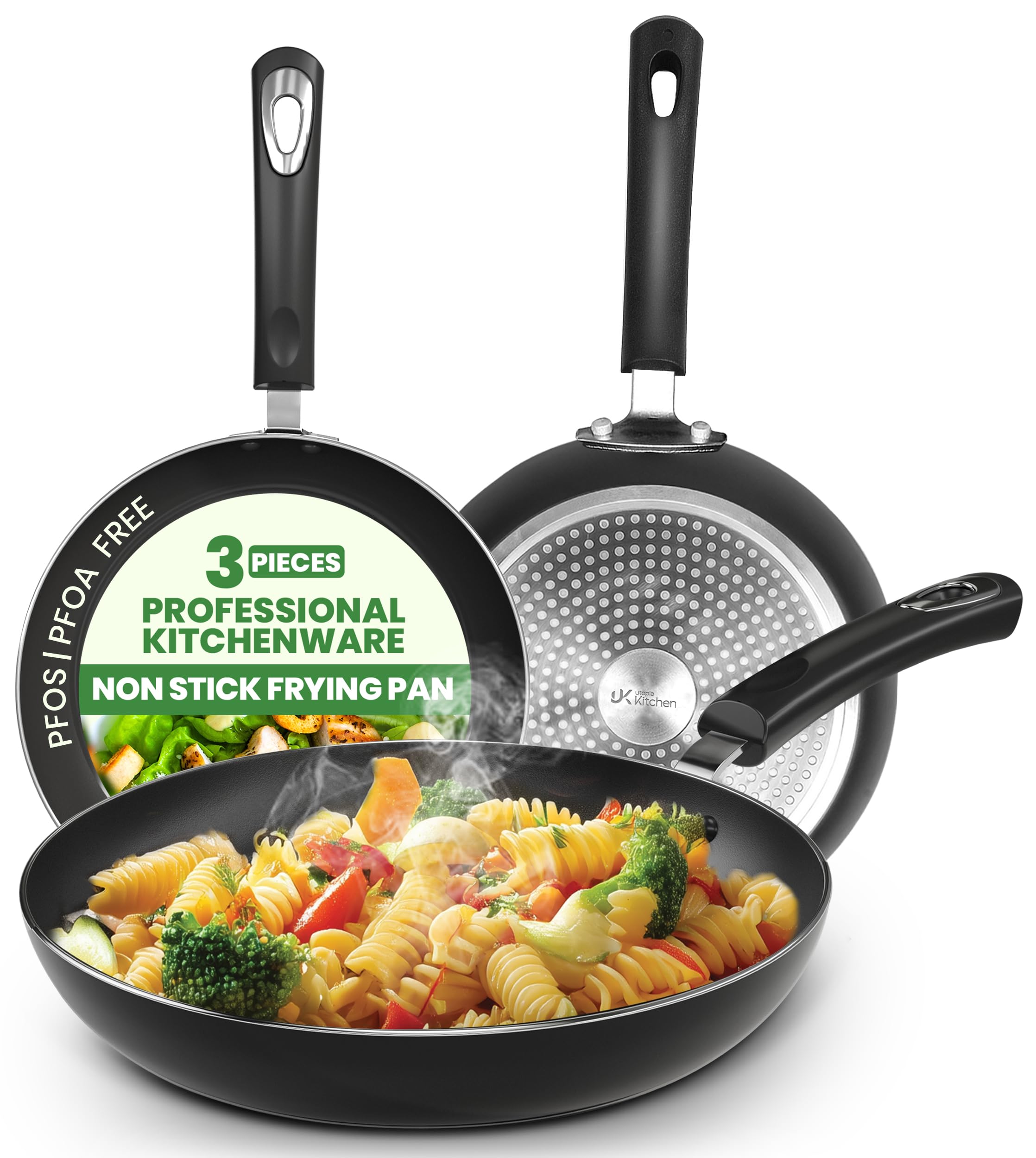 Utopia Kitchen Nonstick Frying Pan Set 3 Piece 8 9.5 11 Inch PFOA Free Grey