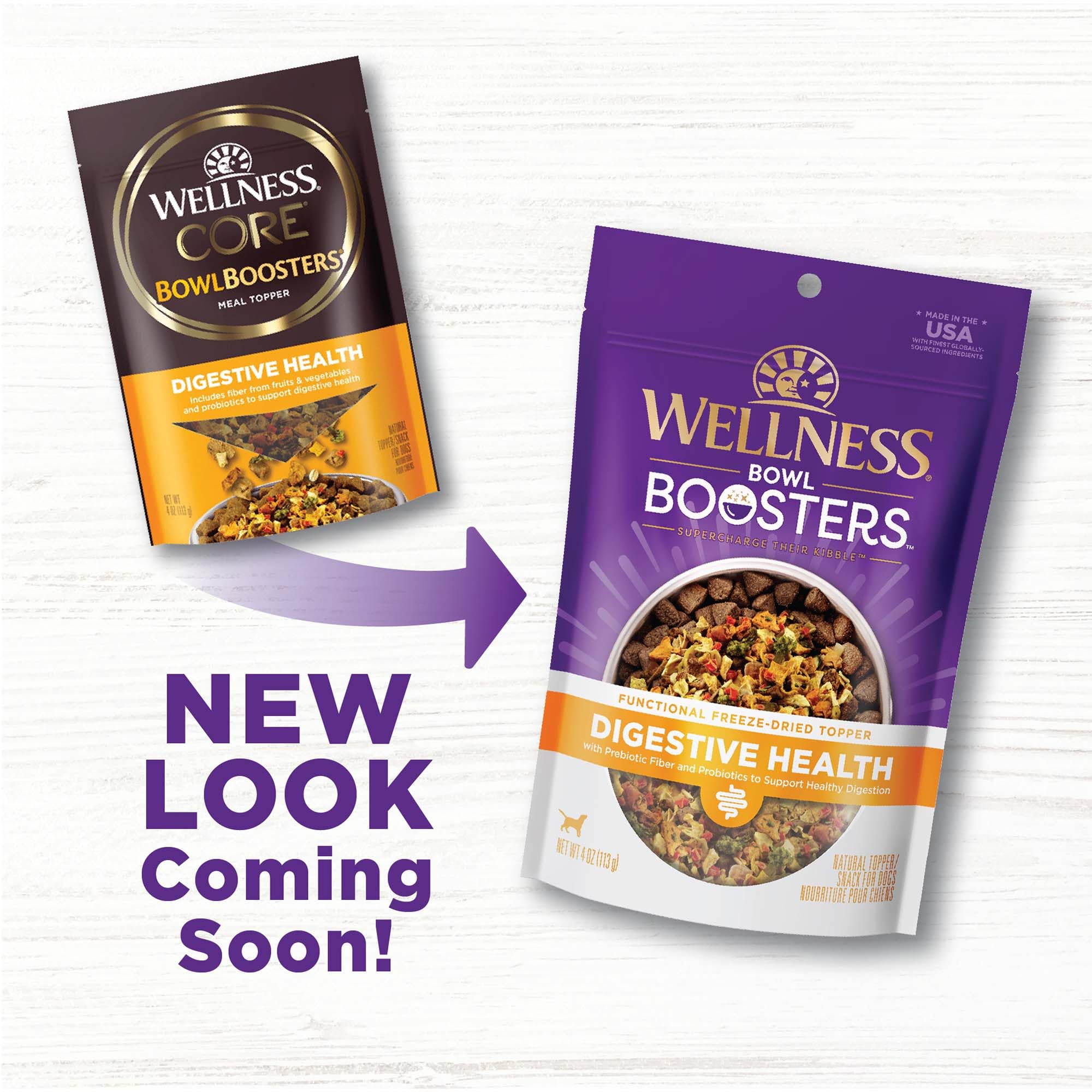 Wellness Bowl Boosters Digestive Health Dog Food Topper with Freeze Dried Pieces for Small, Medium, and Large Breeds, Sensitive Stomach, Grain Free, Natural, Chicken Recipe, 4 oz Bag