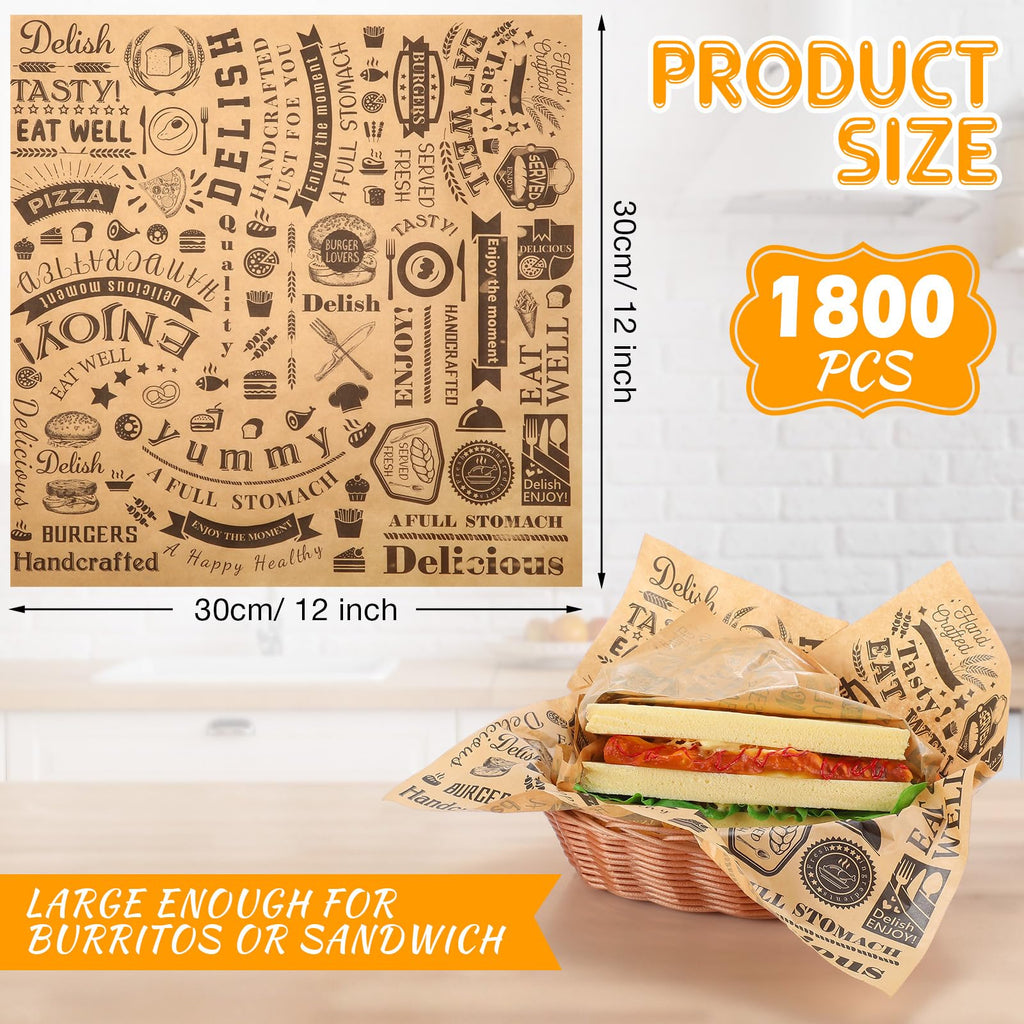 Outus 1800 Pcs 12 x 12 Inch Deli Wax Paper Sheets, Brown