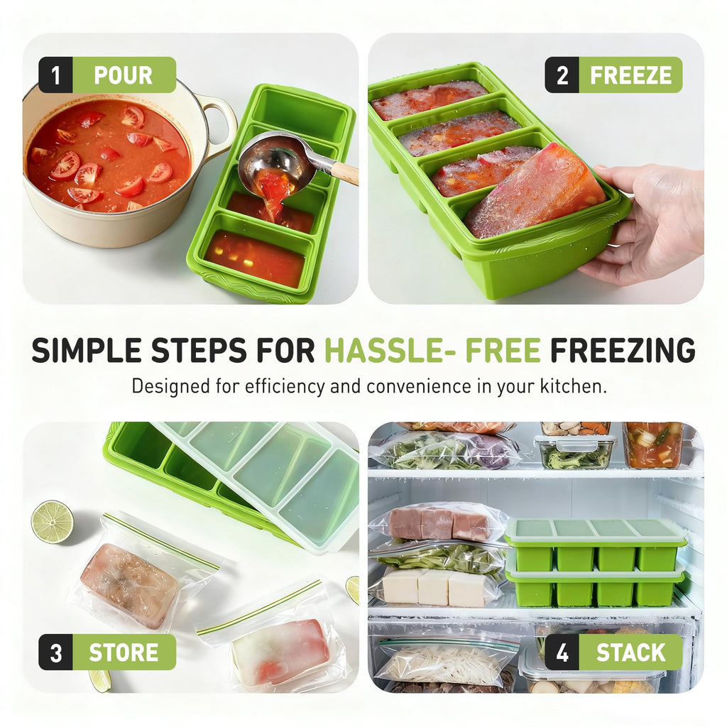 Silicone Freezer Tray with Lid Soup Freezer Container Molds with Steel Reinforced Rim Big Ice Cube Molds Pebble Ice Tray Soup Cubes Baking Dish Freezer Safe Food Storage Containers Kitchen Gadgets
