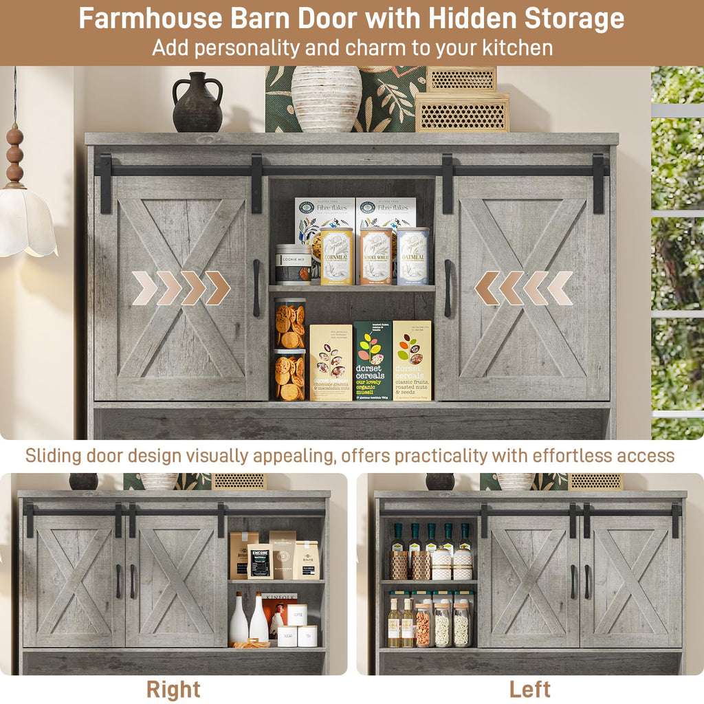 Befrases 67.7 Inch Farmhouse Pantry Storage Cabinet with Sliding Barn Doors, 2 Drawer Farmhouse Coffee Cabinet with Adjustable Shelf, Side Board with Buffet Cupboard Livingroom Kitchen, Grey