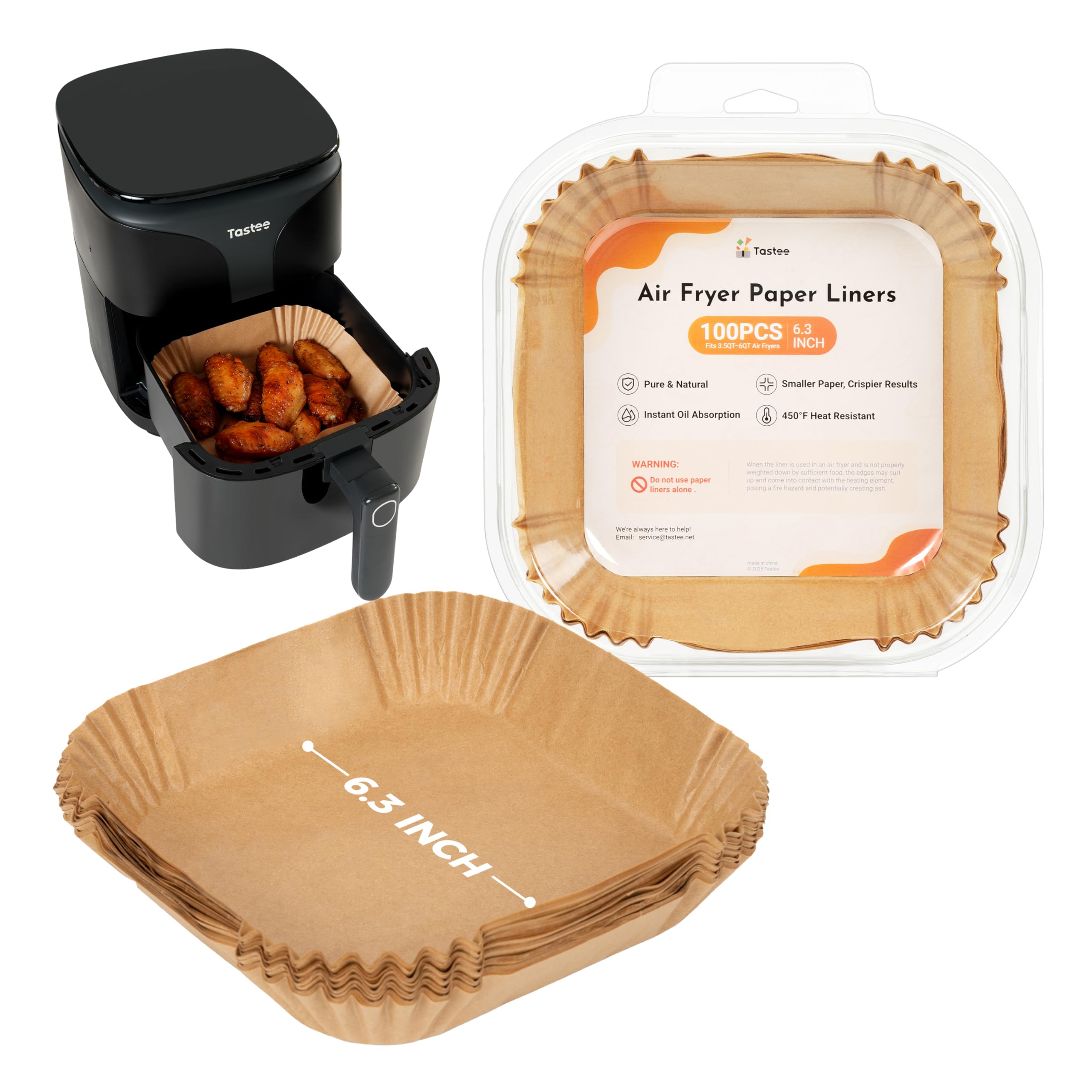 Tastee Air Fryer Liners for 3-6QT Air Fryer Baskets, 100Pcs