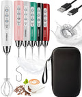 YUSWKO Handheld Milk Frother Wand for Coffee, Rechargeable Electric Whisk with 3 Heads 3 Speeds Drink Mixer Coffee Frother For Latte, Cappuccino, Hot Chocolate, Egg, White with Bag