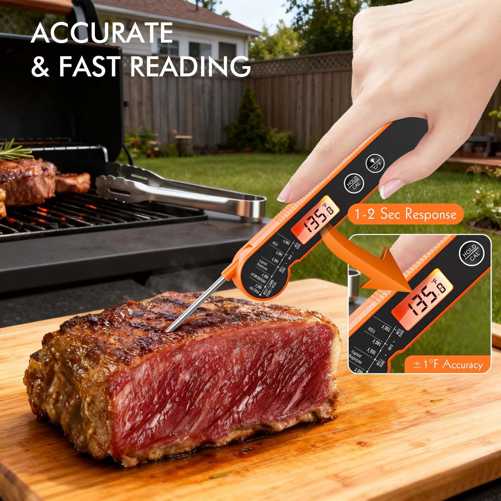 CaloriMastery Meat Thermometer Digital with Backlight, Calibration & Hold Function, IP65 Waterproof Food Thermometer for Cooking, Outdoor Grilling, Candy Making