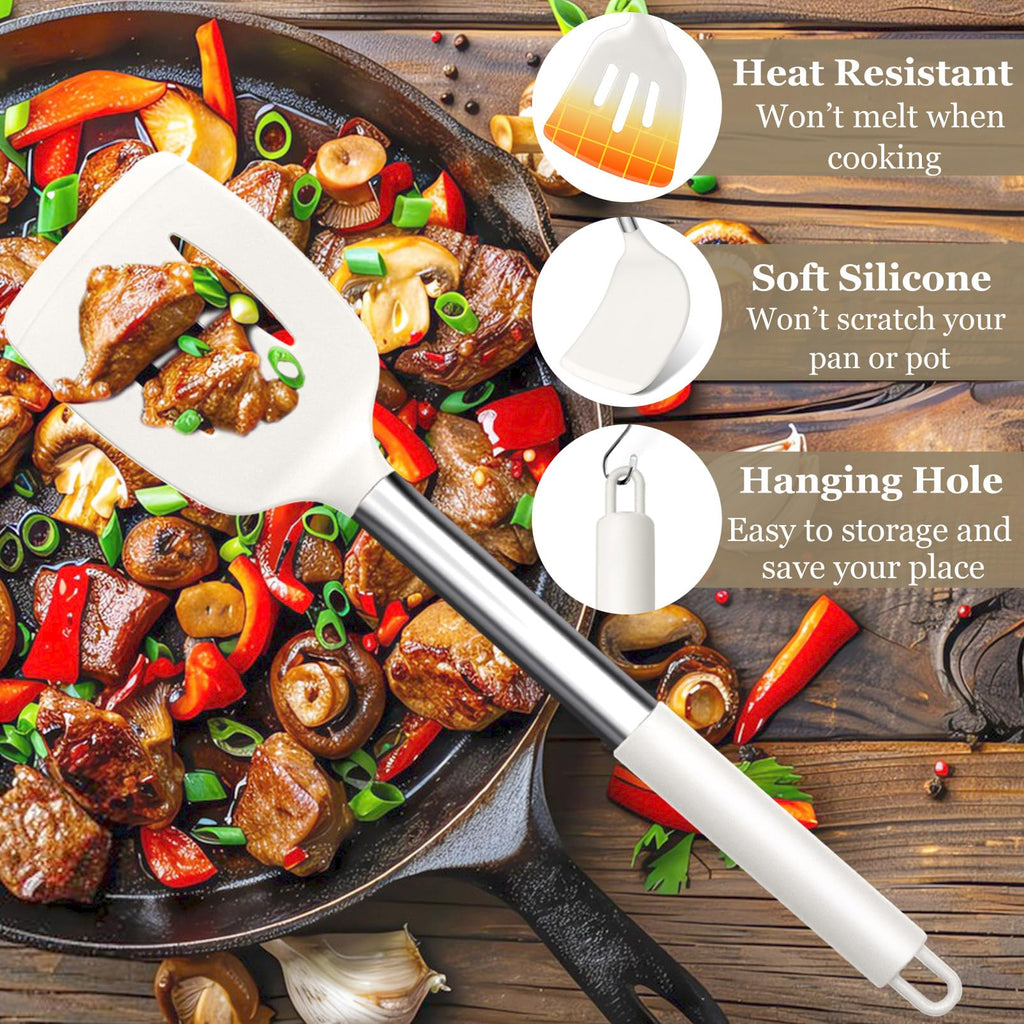 TeamFar Kitchen Utensils Set of 8, Silicone Utensils Kitchen Tools-White