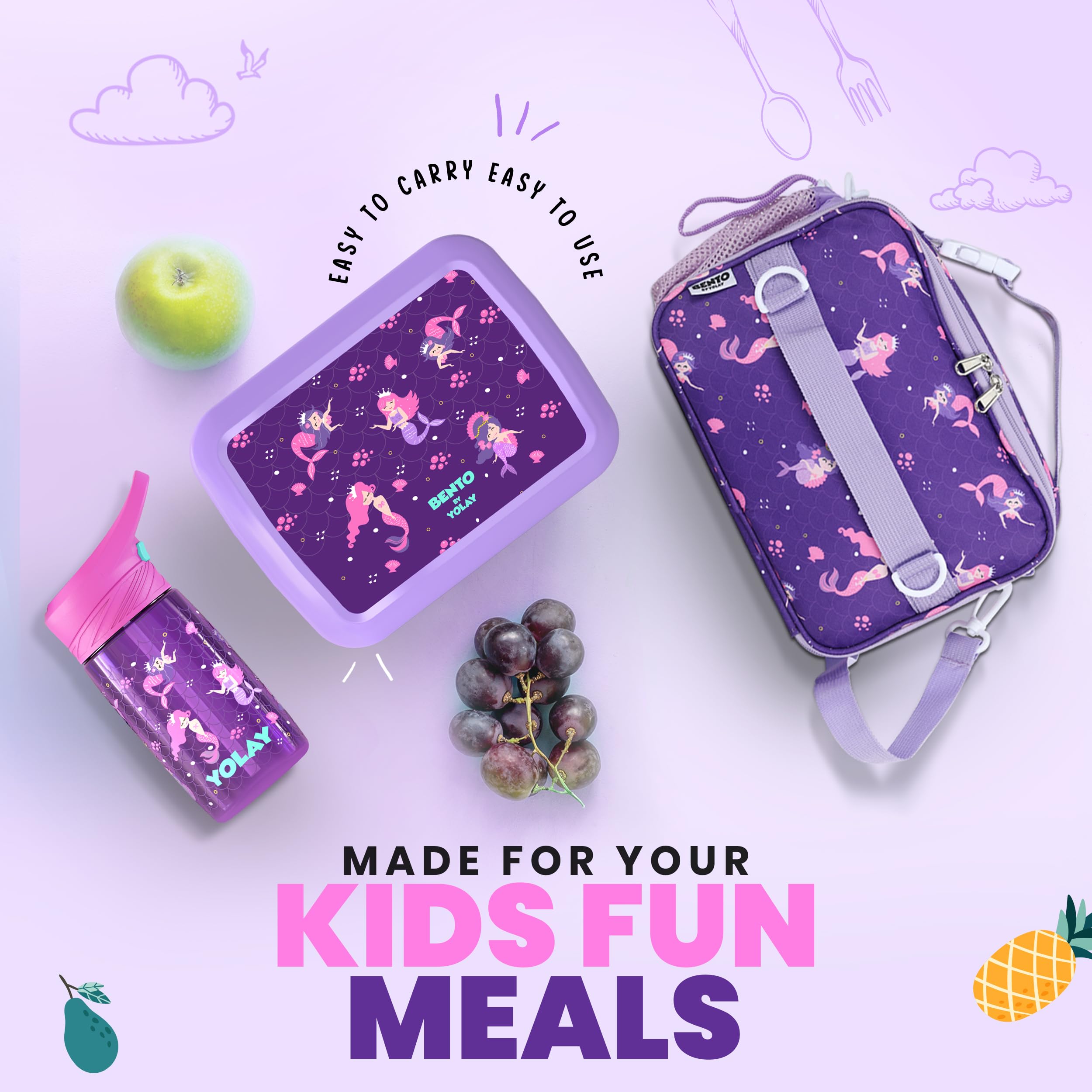 YOLAY Bento Box for Kids, 5-Compartment, Mermaid