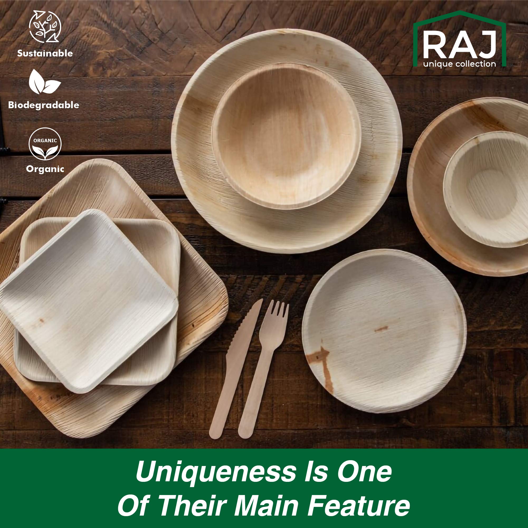 Raj Palm Leaf Disposable Heavy Duty 4" Square Bowls 400 Pack