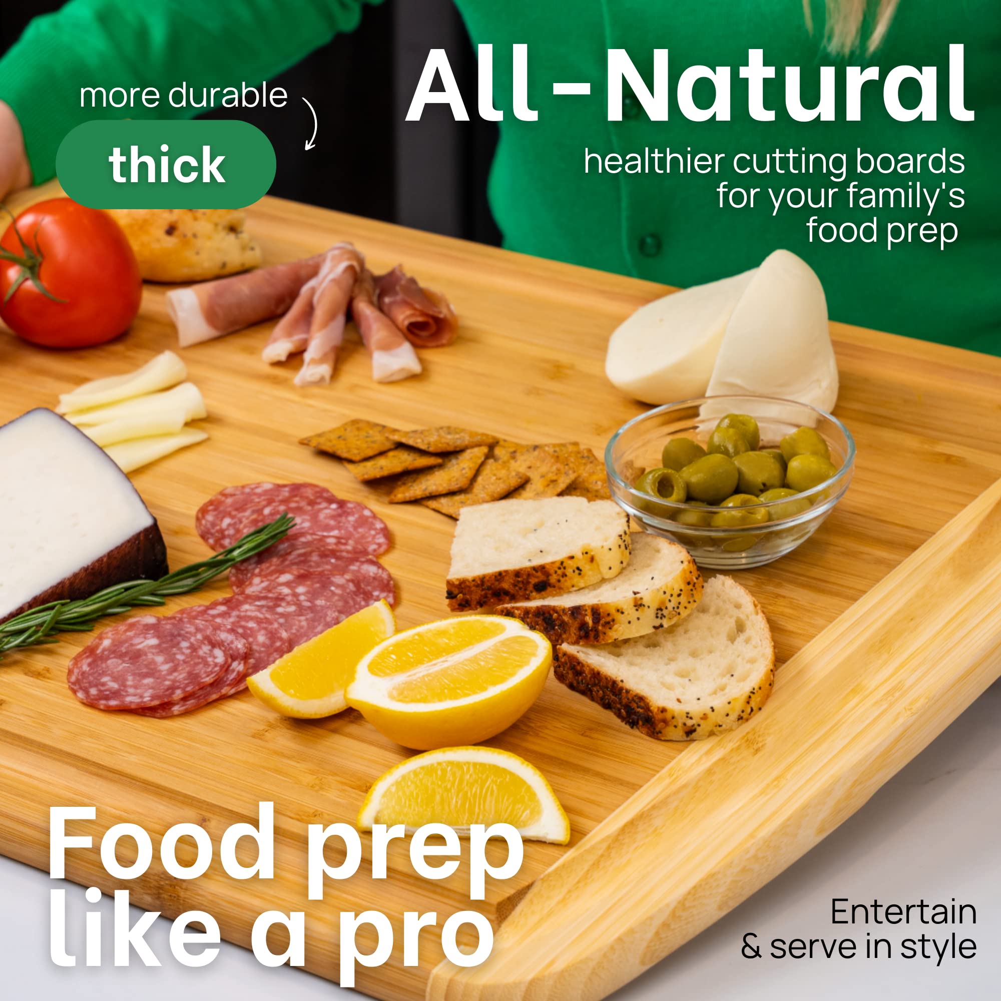 HUGE 24 Inch Bamboo Cutting Board with Lifetime Replacement - 2XL Extra Large Wooden Butcher Block for Kitchen, Stove Top, Meat, Vegetables, and Charcuterie with Deep Juice Grooves