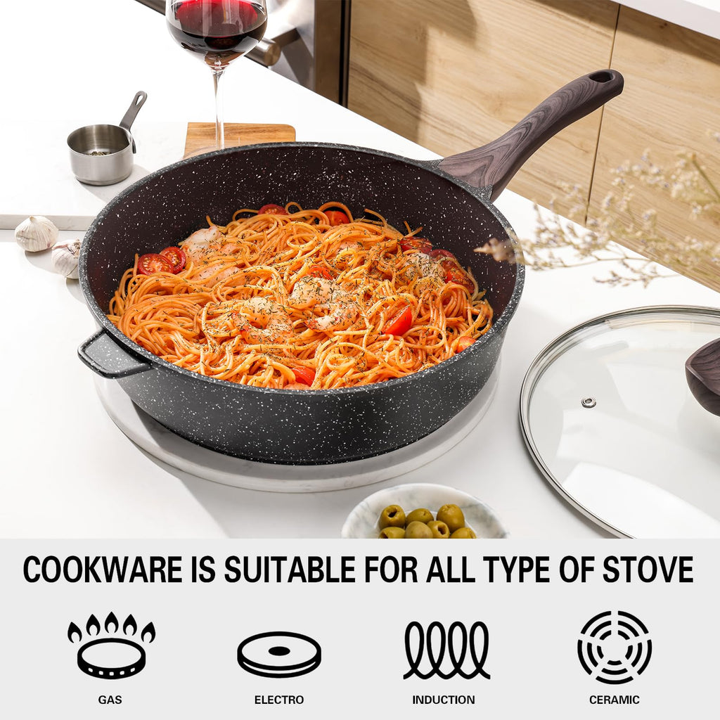 Kordisen Nonstick Deep Frying Pan Skillet with Lid, 10 Inch
