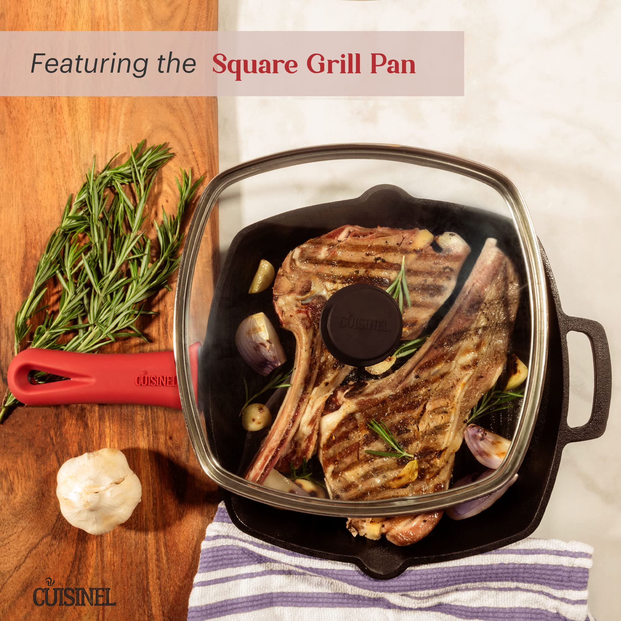 Cast Iron Cookware 18-Piece Set - Pre-Seasoned 6" + 8" + 10" + 12" Skillet + Grill Pan+Lid + Griddle + Pizza Pan + Dutch Oven+Cover/Pan + Panrack + Silicone Handle Cover + Pan Scraper/Cleaner