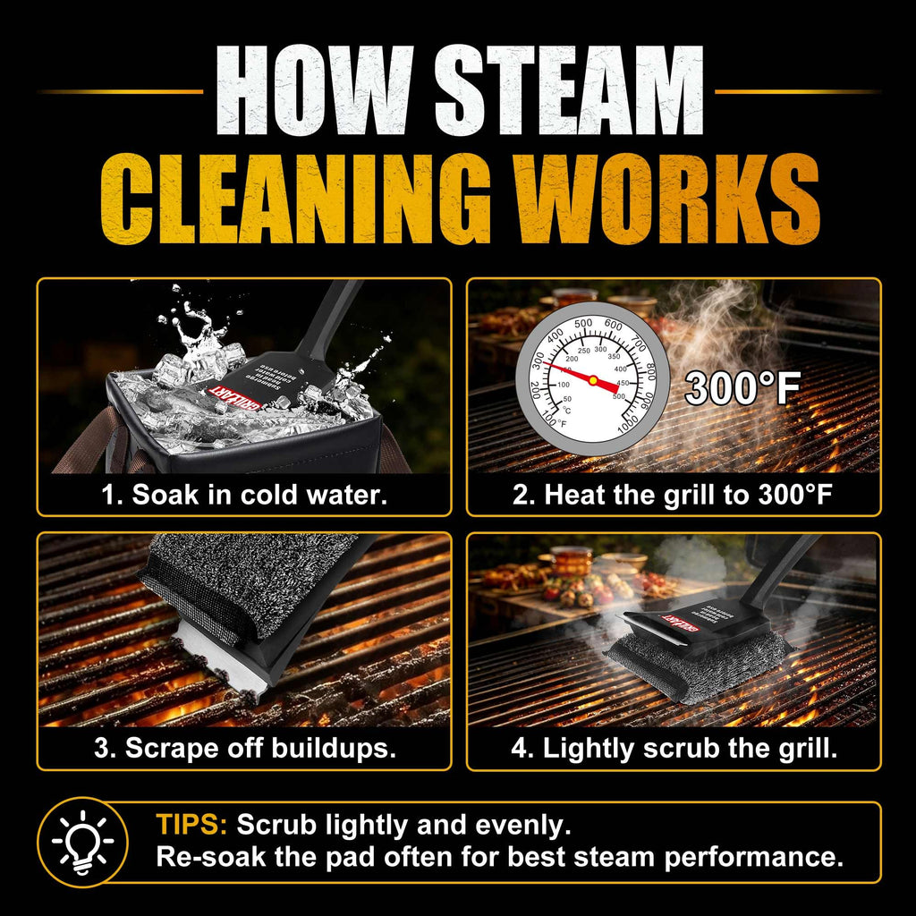 GRILLART Grill Brush Bristle Free, SteamWizards [Safe & Efficient] Grill Cleaner Brush for All Grill Grates, Replaceable Pad BBQ Grill Brush for Outdoor Grill, Grill Accessories, Gifts for Men/Dad