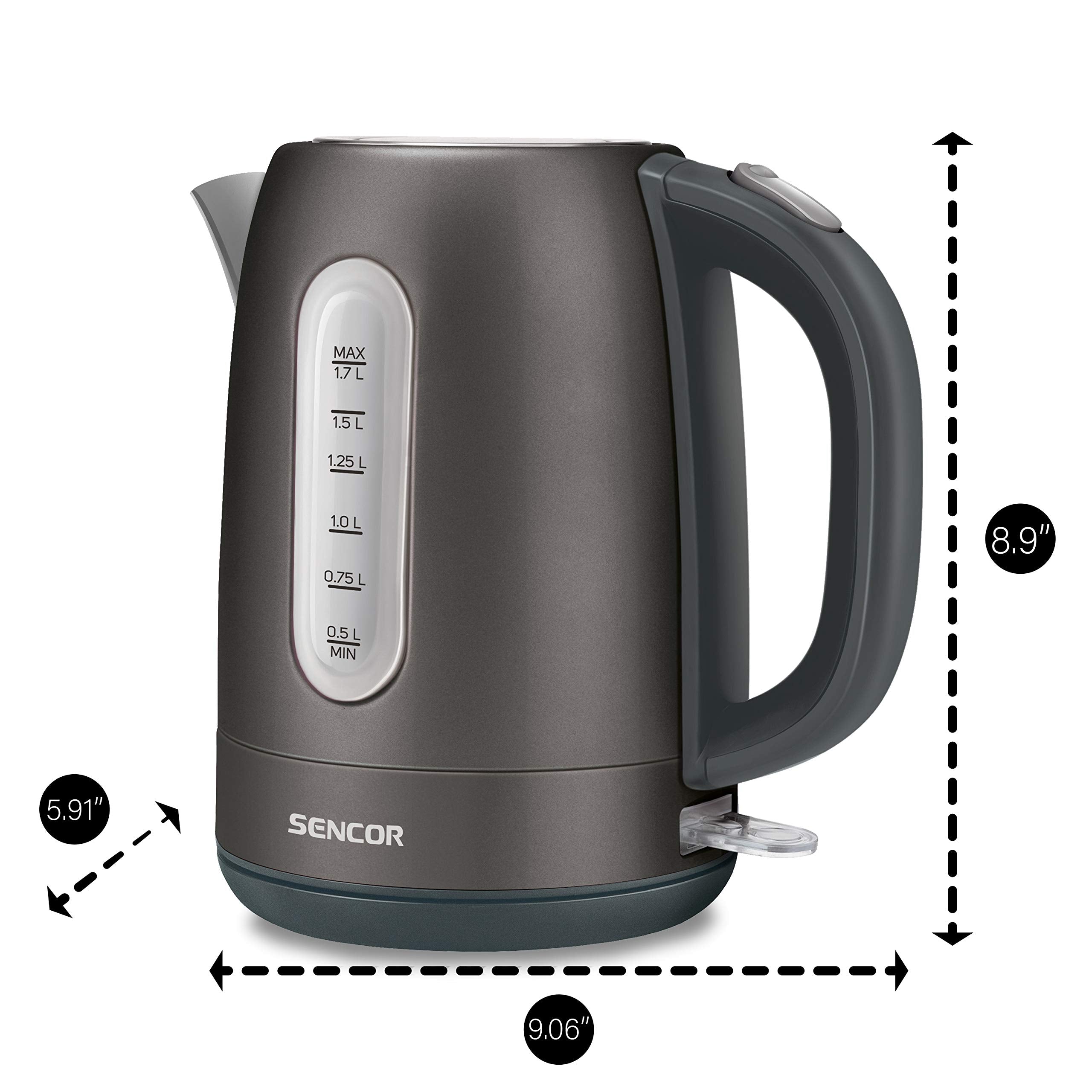 Sencor SWK1778BK 1.7L Stainless Steel Electric Kettle with Lid Safety Lock, Black