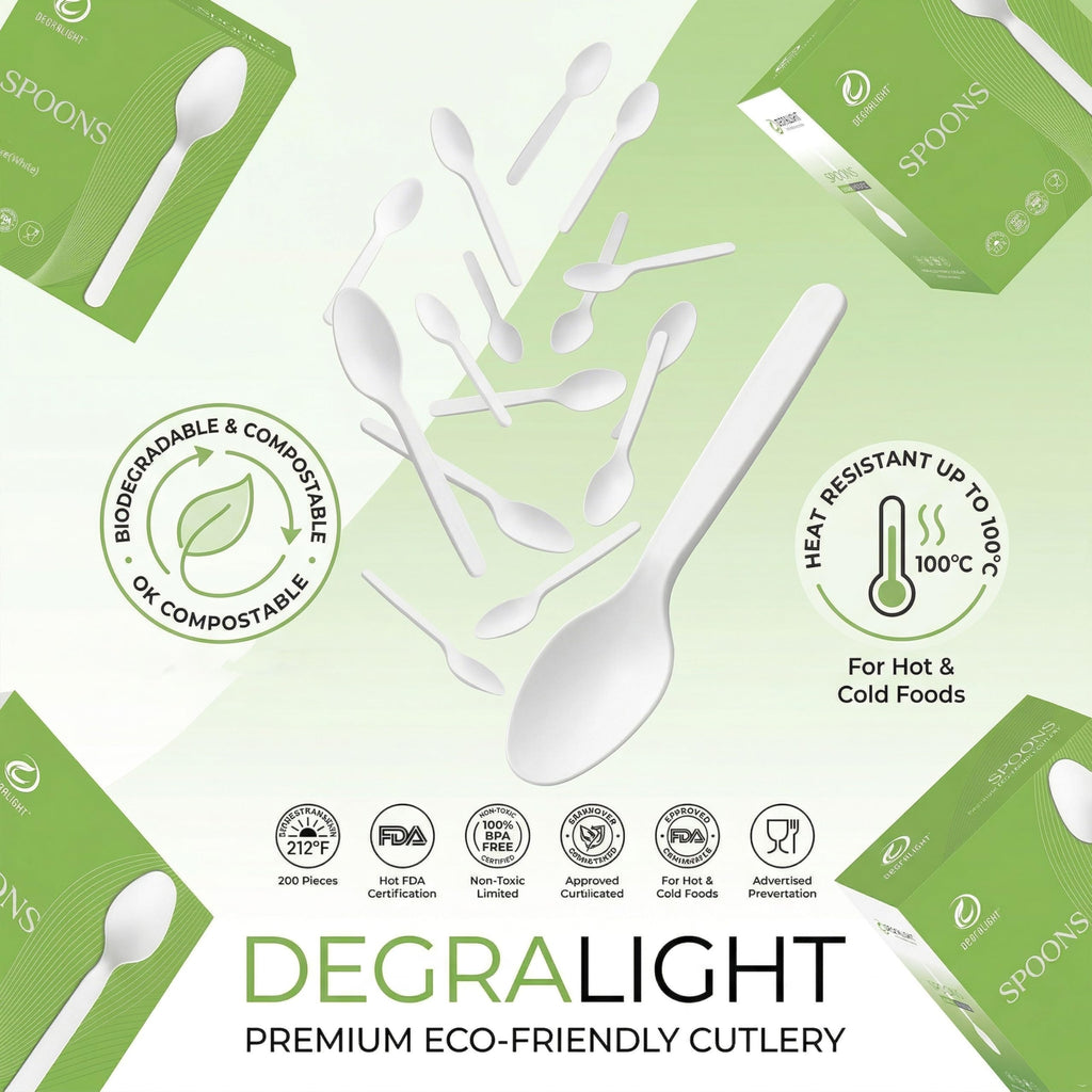 Degralight [500 Pcs] Compostable Spoons Bulk Biodegradable Utensils BPI Certified Disposable Spoons Alternative to Plastic Spoons for Daily, Party & Camping Restaurant