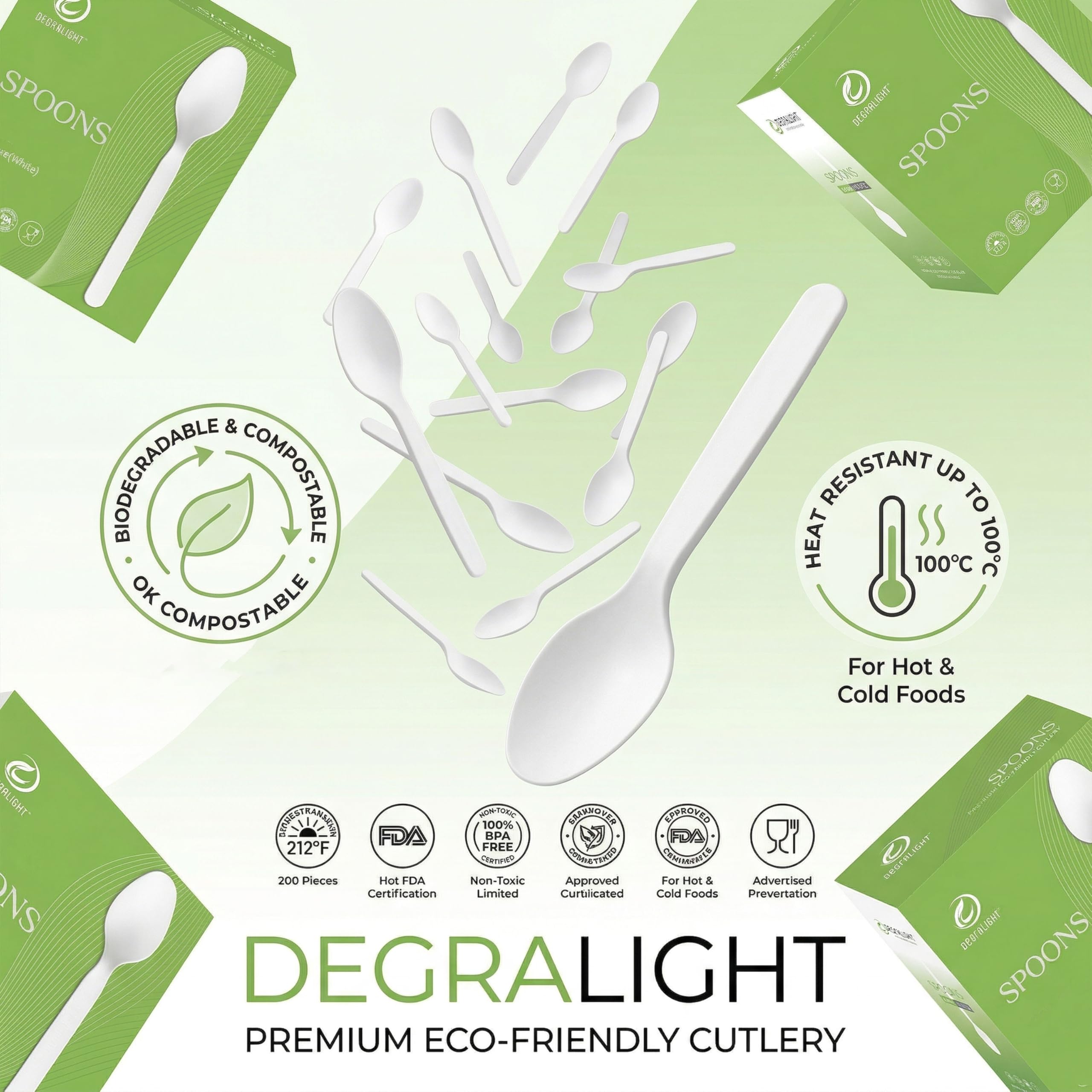 Degralight [500 Pcs] Compostable Spoons Bulk Biodegradable Utensils BPI Certified Disposable Spoons Alternative to Plastic Spoons for Daily, Party & Camping Restaurant