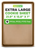 NutriChef Nonstick XL Cookie Sheet Baking Pan - Extra Large 22" x 16" Carbon Steel Oven Baking Sheet for Pastries, Desserts, & More - Dishwasher Safe, Gold