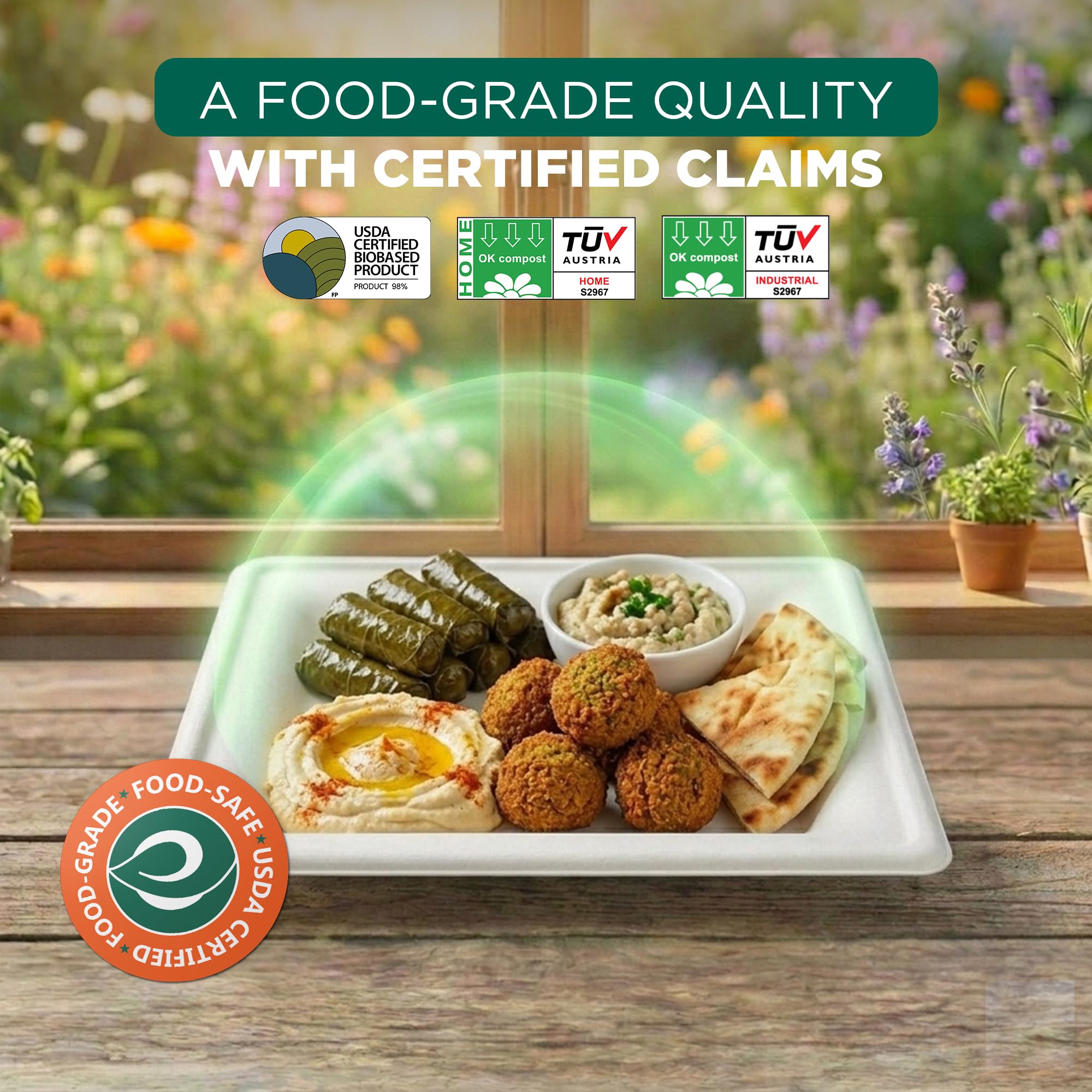 ECO SOUL 10 Inch Disposable Bagasse Paper Plates (200 Pack, Square)