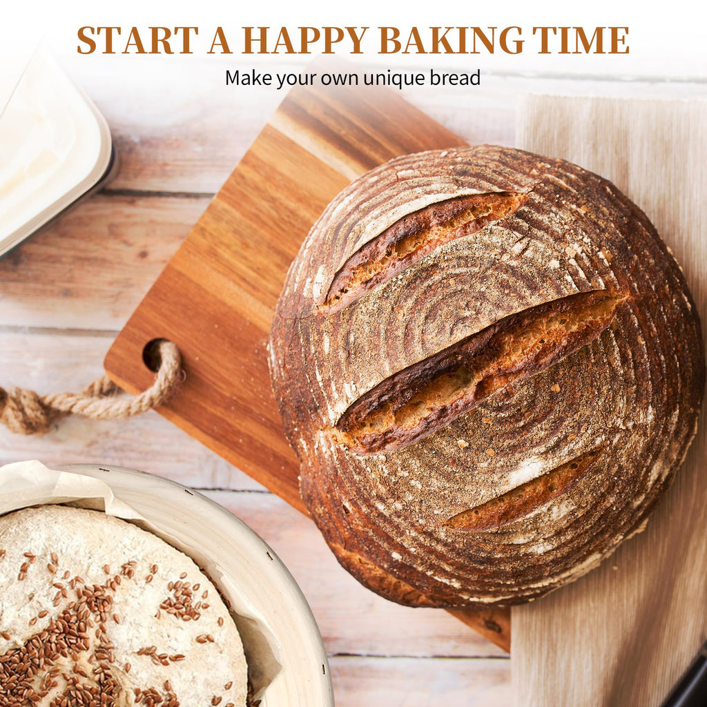 Dimpola Banneton Bread Proofing Basket Banneton Basket Set Sourdough Proofing Basket Round Proofing Bowls Handmade Rattan Baskets and Liners (Round 9 inch Baking Set)