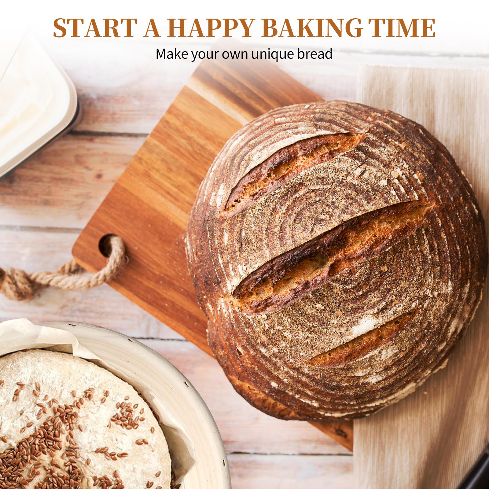 Dimpola Banneton Bread Proofing Basket Banneton Basket Set Sourdough Proofing Basket Round Proofing Bowls Handmade Rattan Baskets and Liners (Round 9 inch Baking Set)