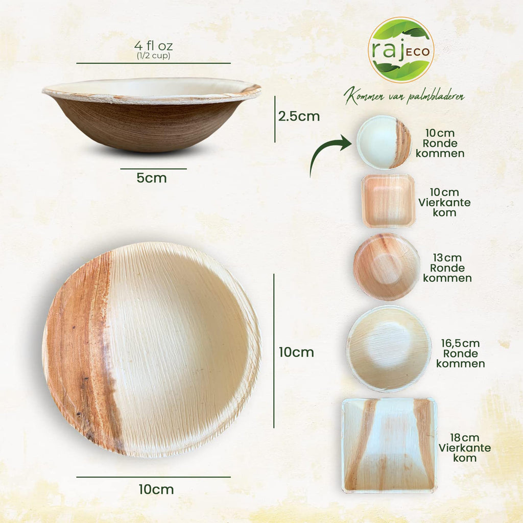 Raj Palm Leaf Disposable Heavy Duty 4" Round Bowls 25 Pack
