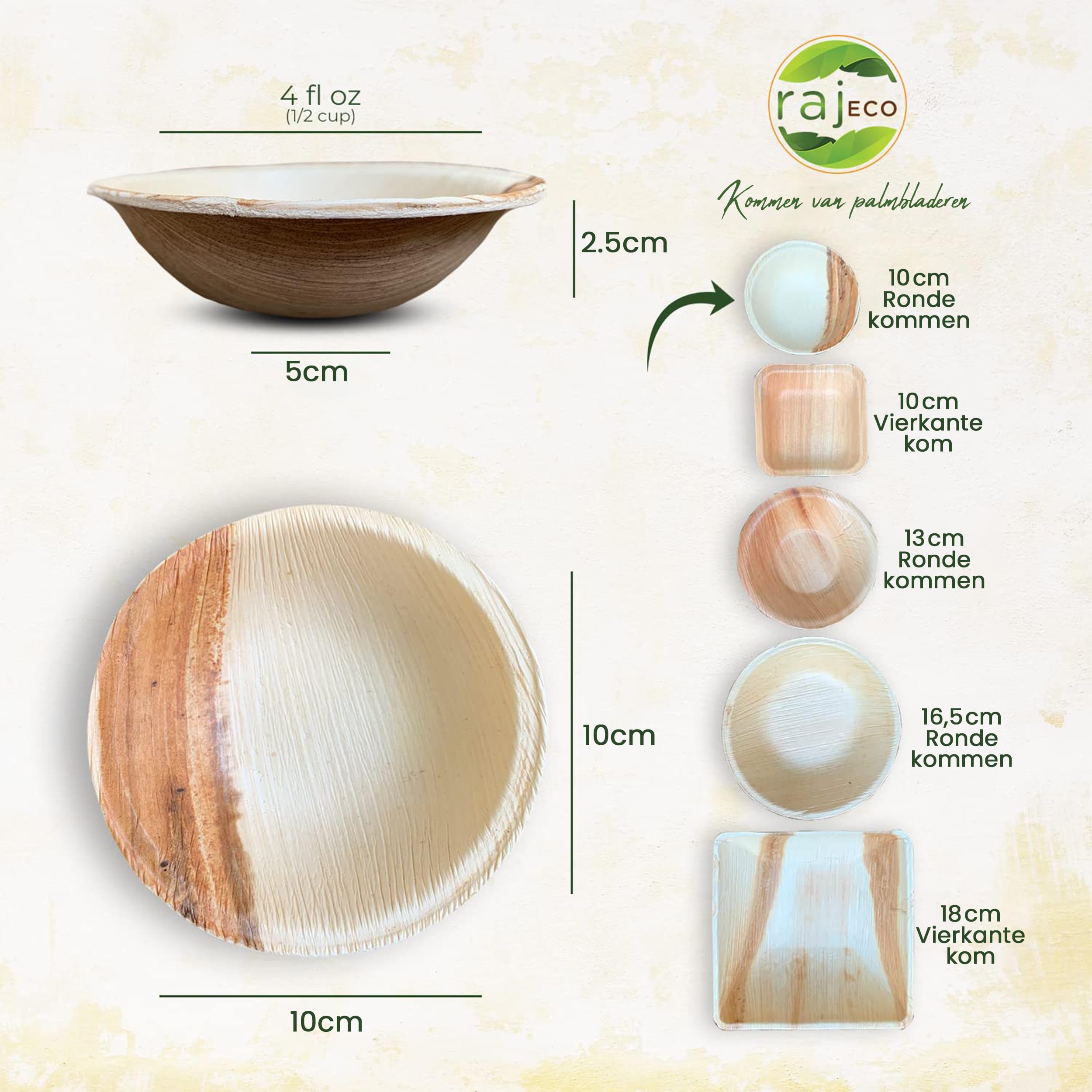 Raj Palm Leaf Disposable Heavy Duty 4" Round Bowls 25 Pack