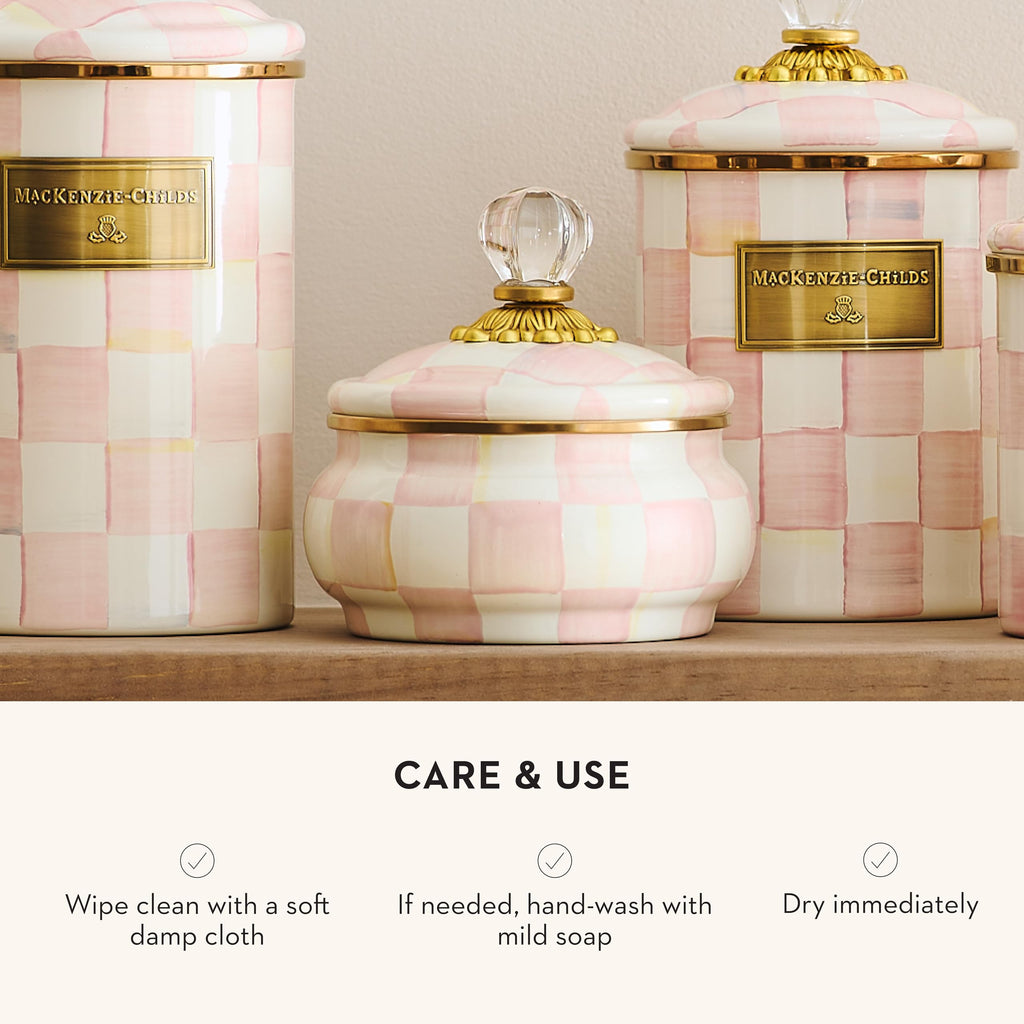 MACKENZIE-CHILDS Enamel Squashed Pot, Pink-and-White Rosy Check