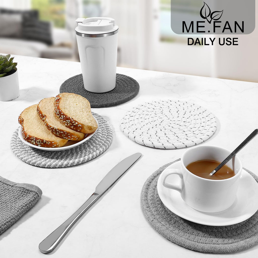 ME.FAN 7 Inch Trivets/Potholders 4 Set Cotton Thread Weave Trivets for Pots and Pans - Large Coasters/Hot Pads to Protect Desktop & Countertop - Mix 1