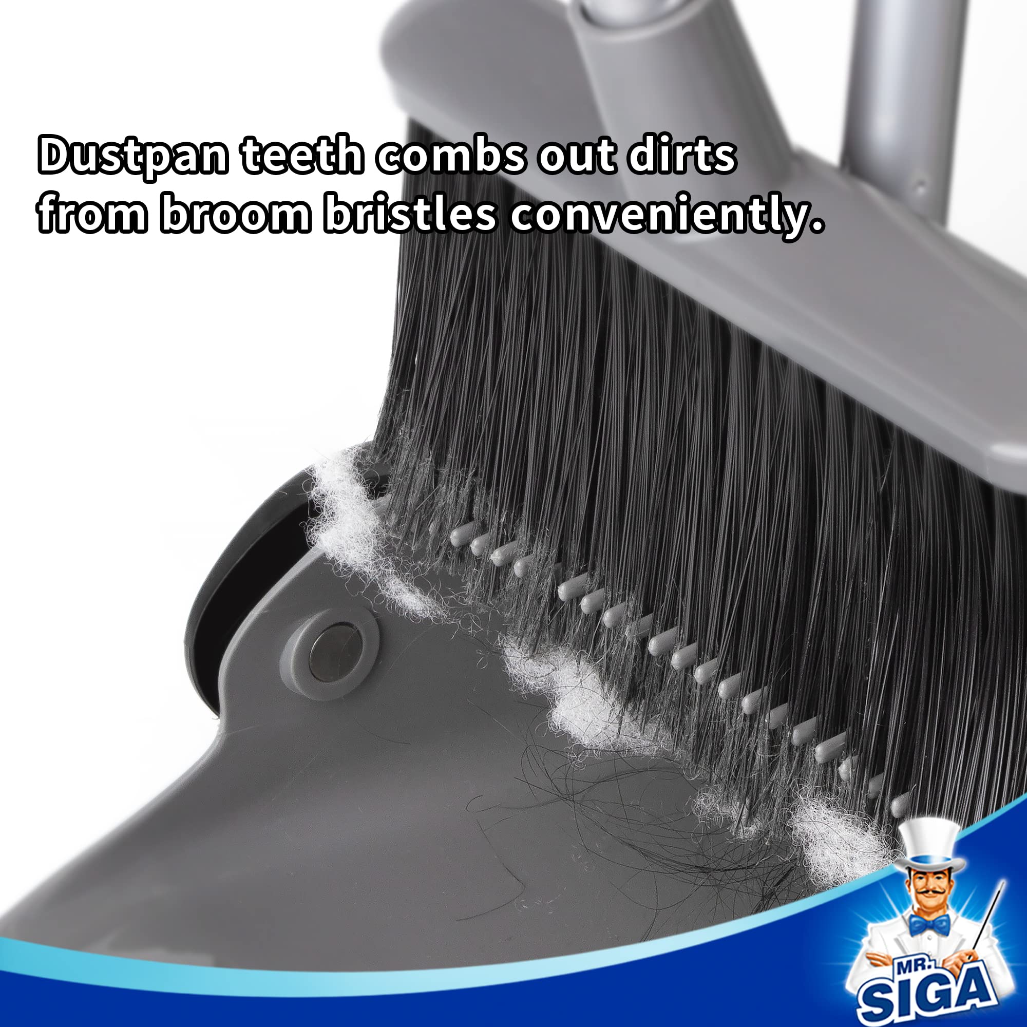 MR.SIGA Broom and Dustpan Set with Adjustable Long Handle, Gray