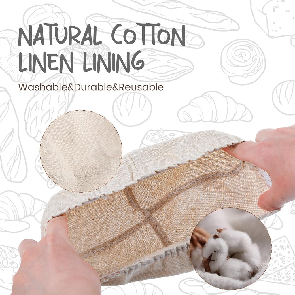 DOYOLLA Round Bread Dough Proofing Rising Rattan Baskets(Set of 2, 9 inch) w/Liners for Home Sourdough Bread Bakers