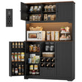 FINETONES 71" Kitchen Pantry Cabinet with LED Light and Charging Station