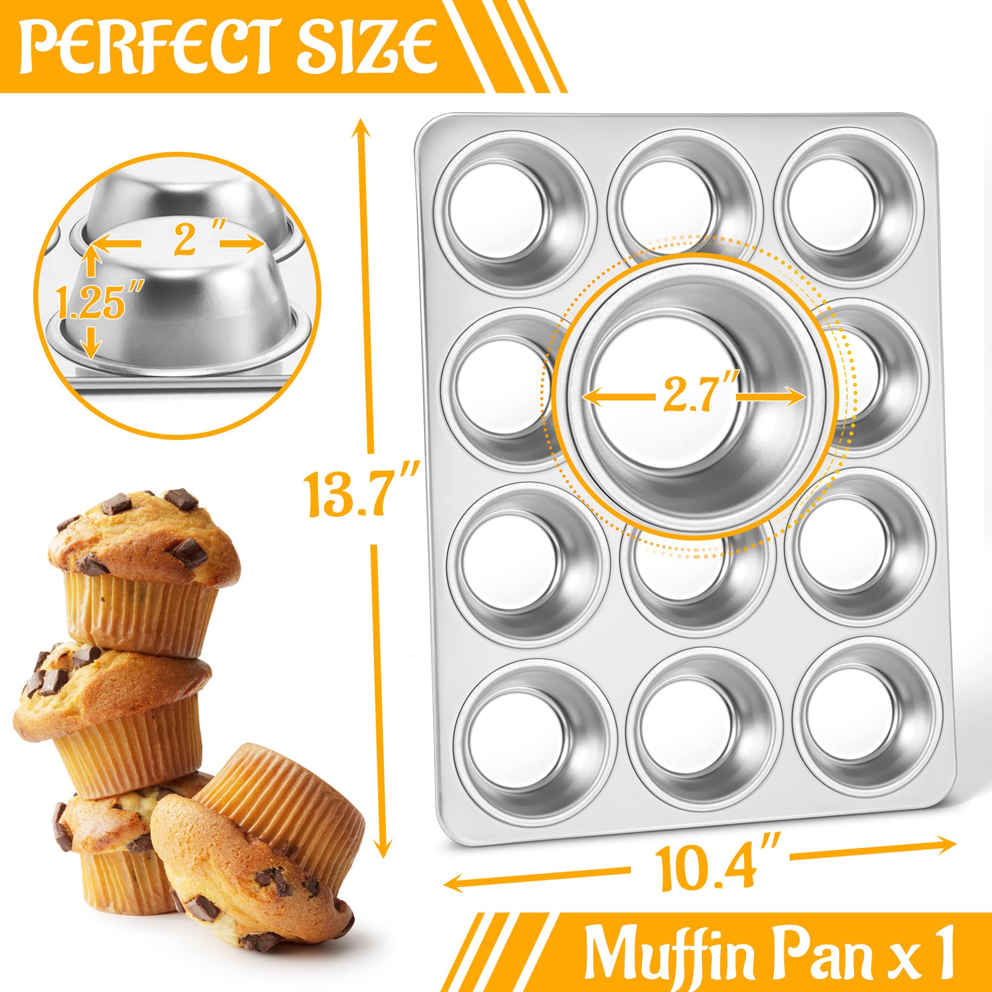 E-far Muffin Pan 12-Cup, Stainless Steel Cupcake Pan for Oven