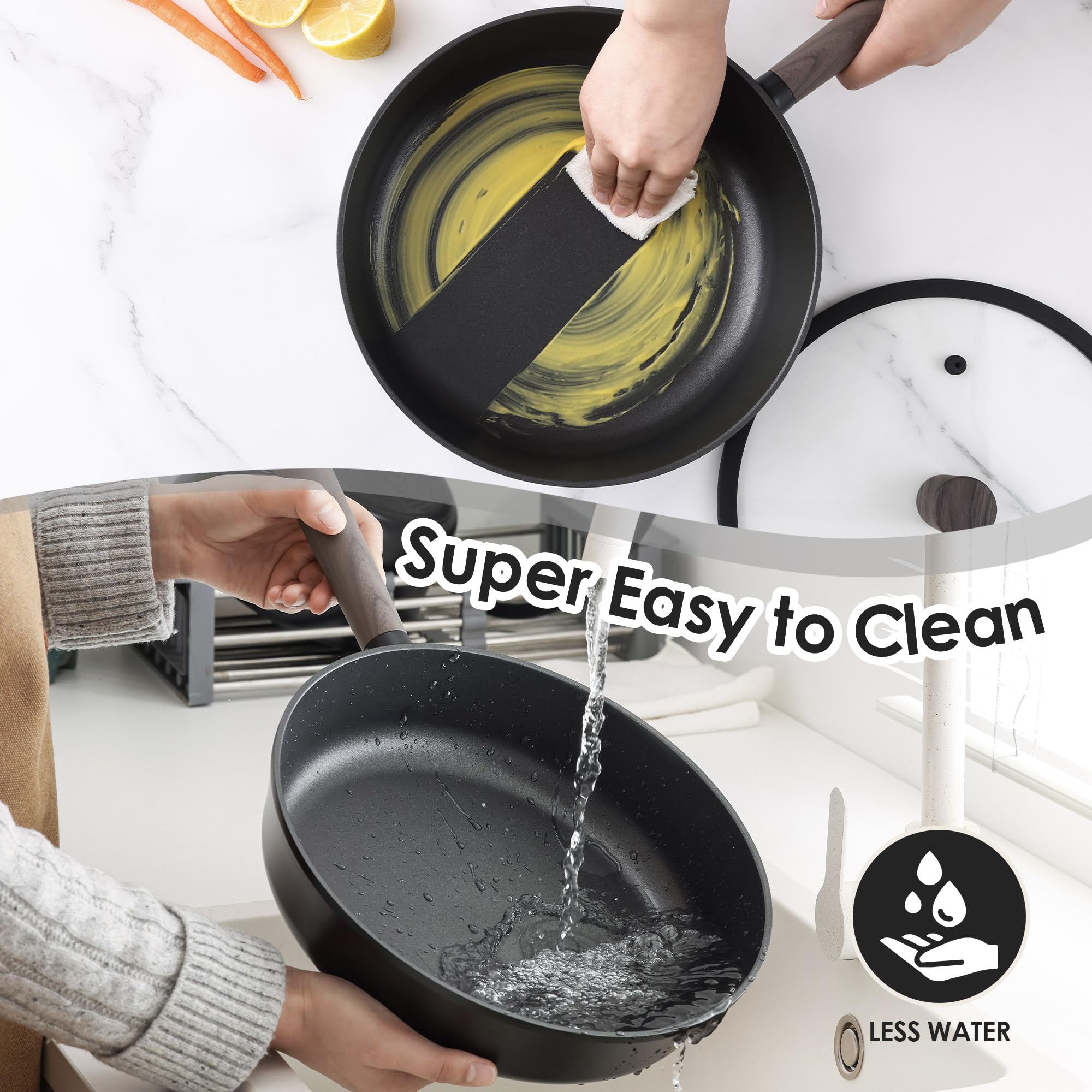 SENSARTE 15Pcs Nonstick Cookware Set Pots and Pans Set Kitchen Cooking Frying Pans with Stay-cool Handle, Dishwasher Safe, Induction Compatible, PFOA/PFOS Free, Black